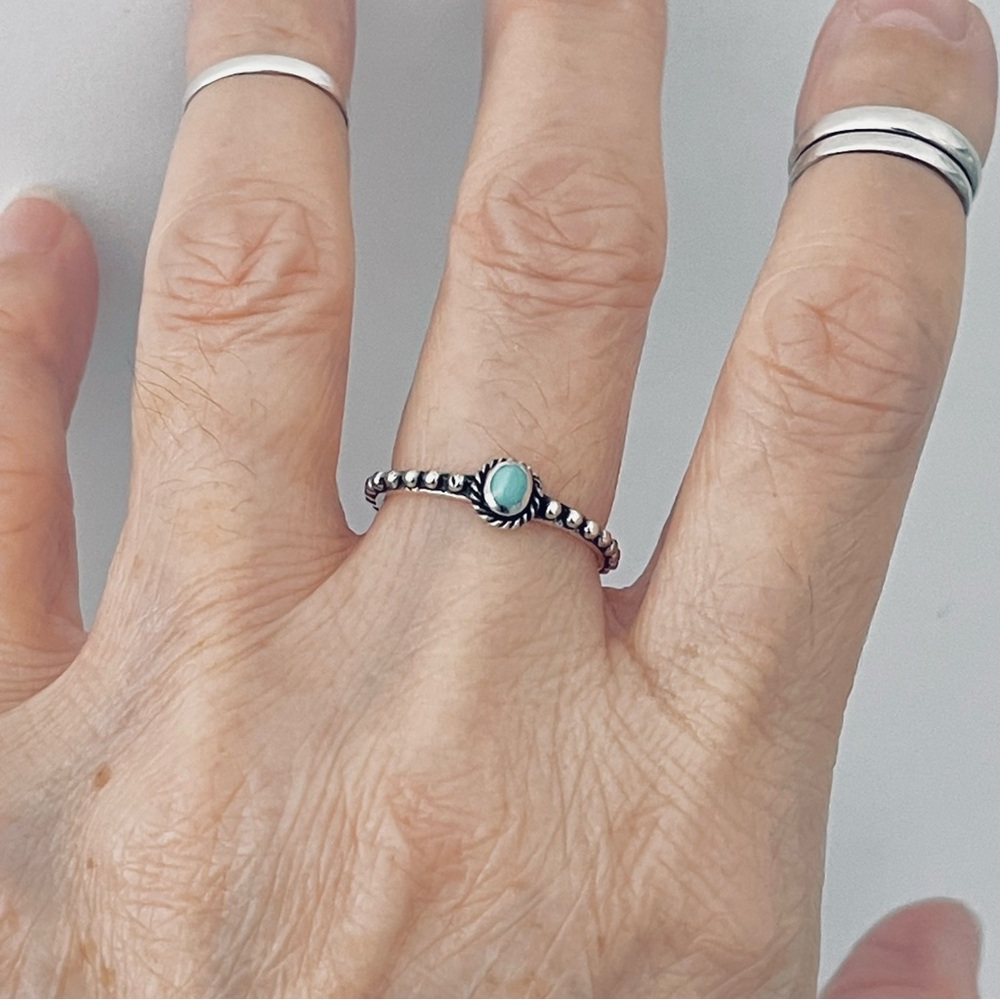 ♥️TOP SELLER♥️ Sterling Silver Mini Bali Style Turquoise Ring, Silver Rings - Picture 11 of 13